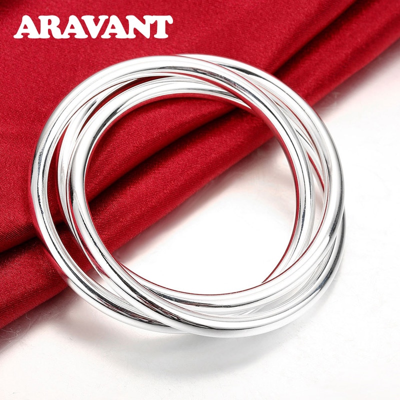 Luxury Brand 925 Silver Triple Bangle Simple Round Circle Bracelet&amp;Bangles Women Wedding Engagement Jewelry