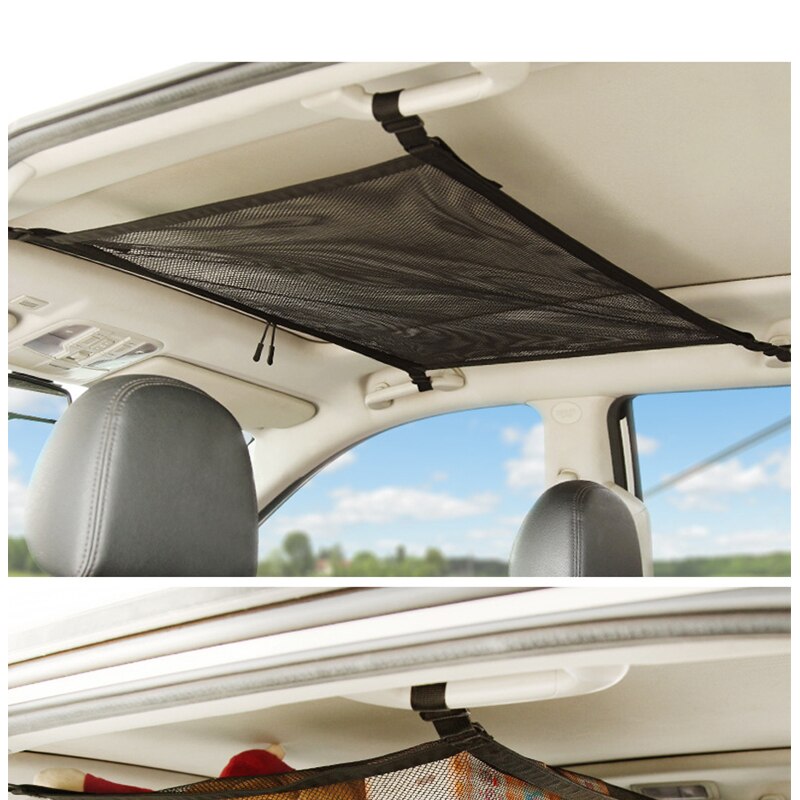 Pour le filet de cargaison dans le coffre avec le sac intérieur de toit de poche de tirette pour le filet universel de stockage de plafond de voiture de conteneur automatique: With zipper Black