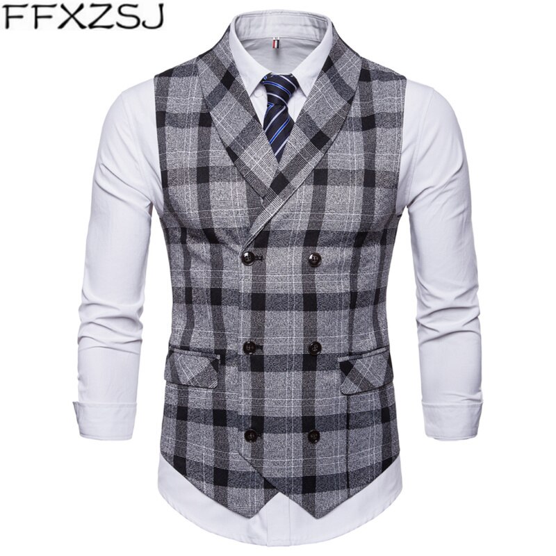 Ffxzsj mænd vest rød plaid vest dobbeltradet v-hals krave afslappet stil slim fit bryllupsfest slid plus size vest mænd