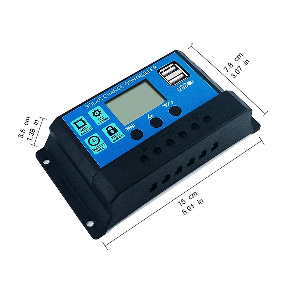 Solar Charge Controller 60A 12V/24V Voltage Regulator Solar Panel Photovoltaic Home with PWM Solar Charger LCD Display Dual USB