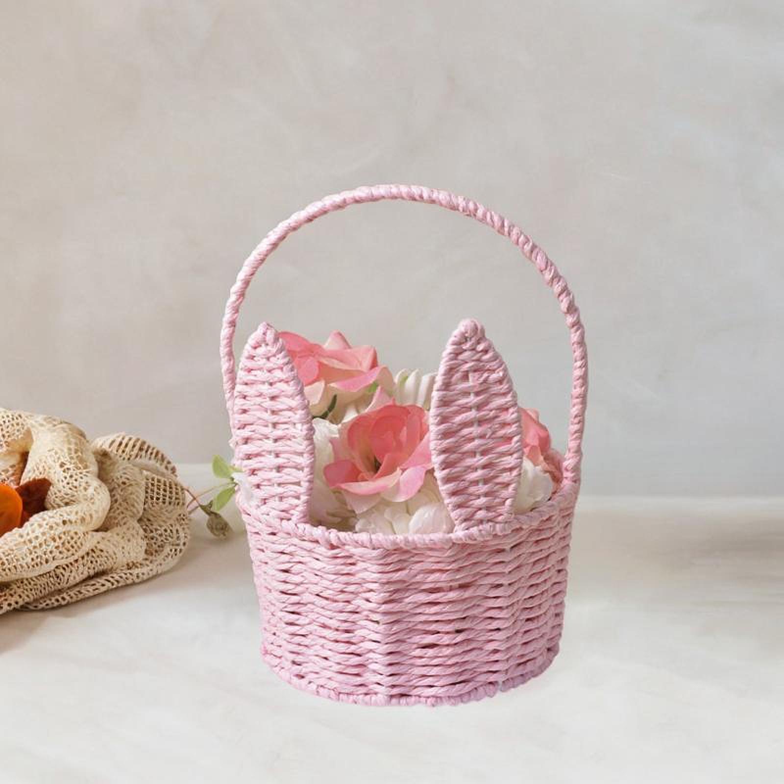 Cesta de conejito de Pascua con asa, cesta de flores tejida, cesta de huevos de Pascua, cesta de flores para niña para el hogar, jardín, cocina, Camping, vacaciones