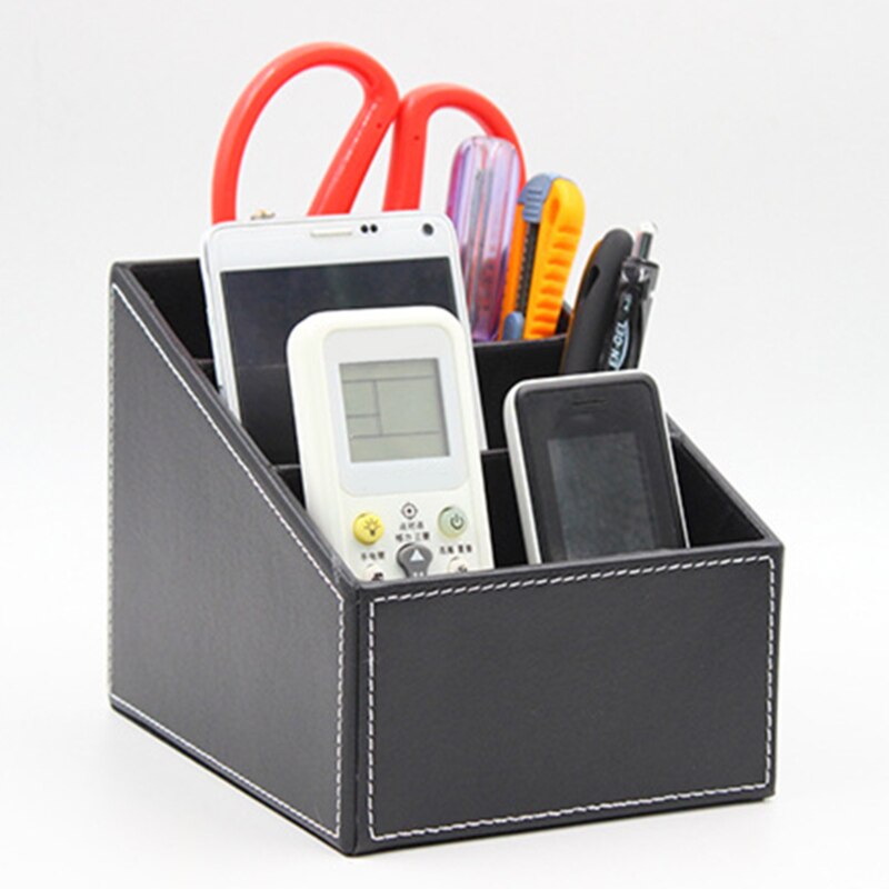 PU Leather Holder Storage Box Remote Control Organizer Desk Phone And TV