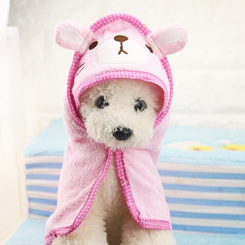 Albornoz con dibujos animados para perro, Toalla de baño para cachorro y gato, manta de secado para mascotas, toalla con capucha para perros pequeños, suministros de baño superabsorbentes para mascotas: Rosa