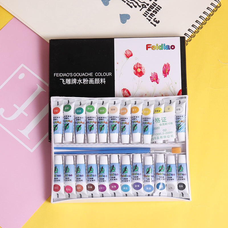 24Colors Oil Paint Drawing Pigments Art Supplies Tool Set 5ml Paint Tube Gouache Drawing with 2 Brushes DIY Painting Accessories