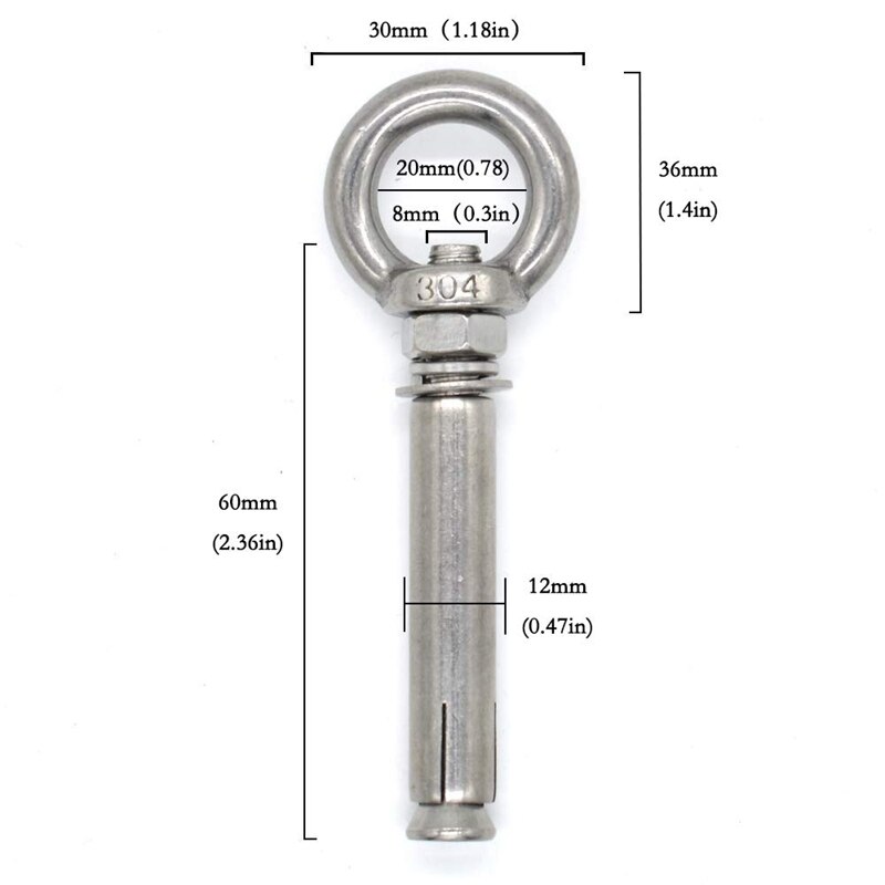 5Pcs M8 x 60mm Expansion Bolt Anchor Bolt 304 Stainless Steel Ring Lifting Anchor Eye Bolt Expansion Eyebolt