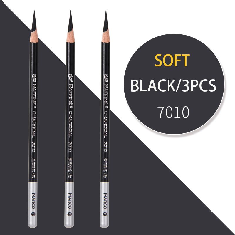 Lápices para arte de grafito, 3 uds. Marco, suministros de arte, lápiz de carbón vegetal suave, medio duro, blanco brillante: 3PCS 7010 Soft