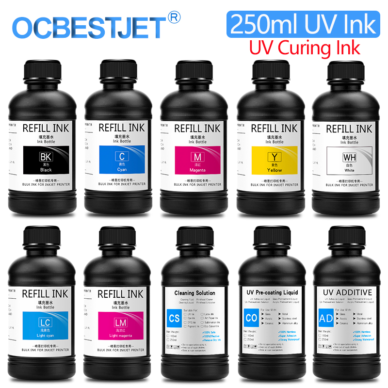 250ml/Bottle UV Ink Bottle For Epson L800 L805 L1800 R290 R300 1390 1400 1410 1430 1500W R3000 DX5 DX7 Universal UV Printer Ink