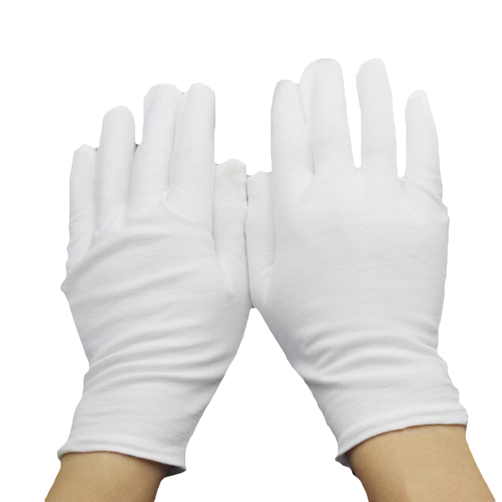 Weiße Baumwollhandschuhe, trockene Hände, feuchtigkeitsspendende Inspektionsarbeitshandschuhe, waschbare, dehnbare Stoffhandschuhe, Haushaltsreinigungshandschuhe: WHITE / S