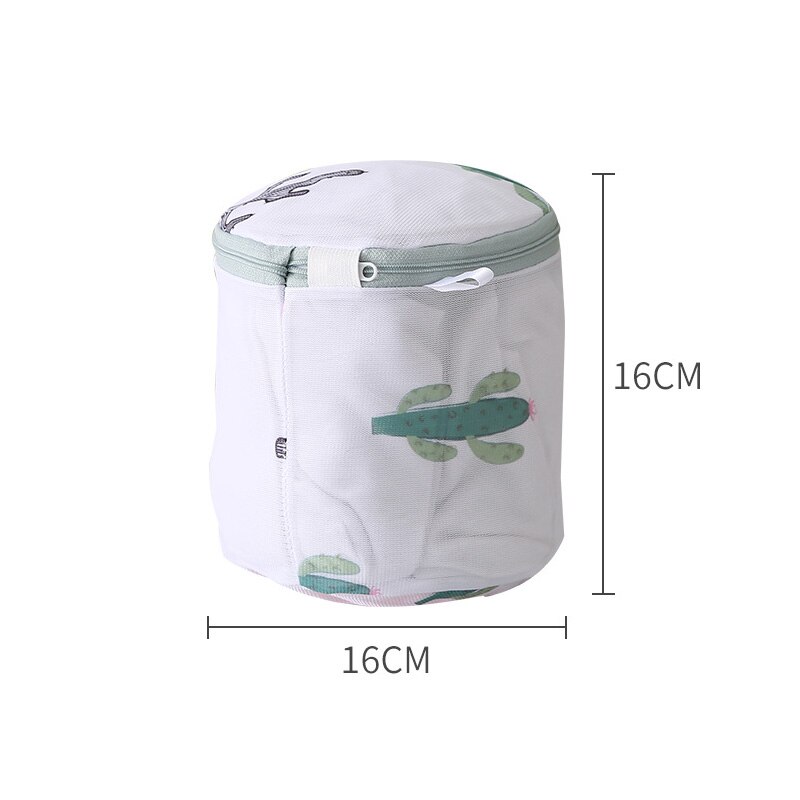 Mesh Laundry Bag Cactus Printing Zippered Polyester Washing Net Bag For Underwear Sock Washing Machine Pouches Clothes Bra Bags: Bra 16-16cm