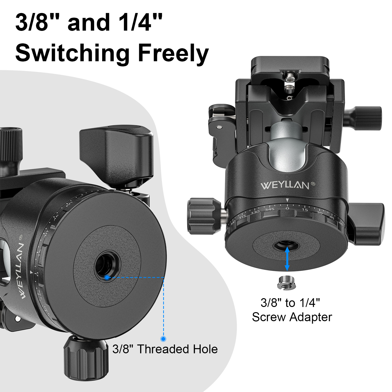 Tripod Ball Head with Lever Release 46mm Low Profile Ball Head Mount with Arca Swiss Plate WEYLLAN EH46L for Monopod Load 20kg