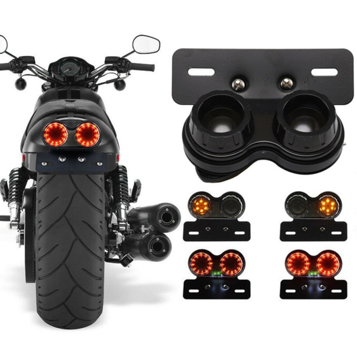 Luz trasera Universal para motocicleta, faro LED de 12V, resistente al agua, con indicador de giro de freno, a prueba de polvo, color negro