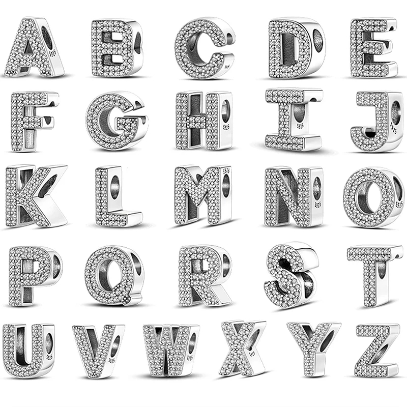 26 A-Z Alphabet perles 925 en argent Sterling lettre d'amour breloque ajustement Original Pandach bracelet à breloques Bracelet CZ Zircon perle bijoux
