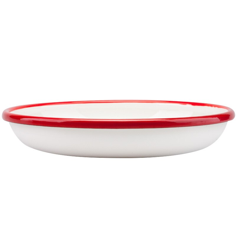 Klassisk fortykket rød blå kant porcelæn emaljeret husholdningsbagning rund tallerken dessert brød mad dyb tallerken service