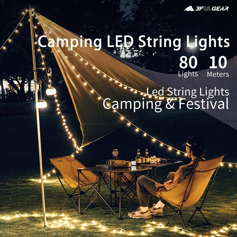 Barraca de acampamento com iluminação led 3f ul gear, 10m, luz de acampamento, alimentação móvel usb, churrasqueira, barraca, festa de aniversário