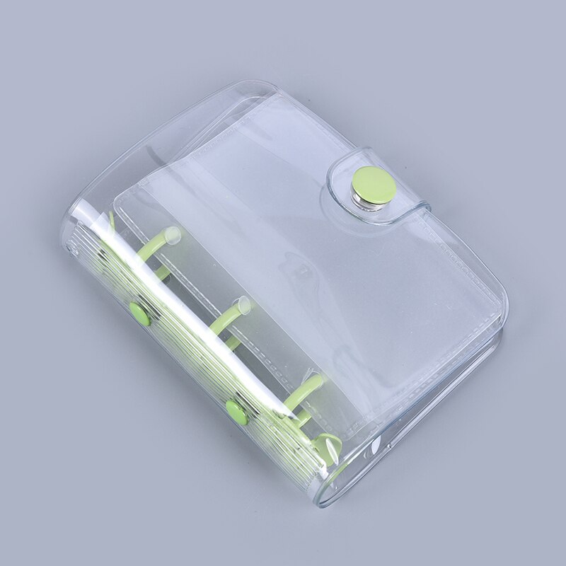 Cute Transparent 3 ring Mini Loose-leaf Hand Book Student Portable Notebook ring binder Kawaii School Supplies: Green