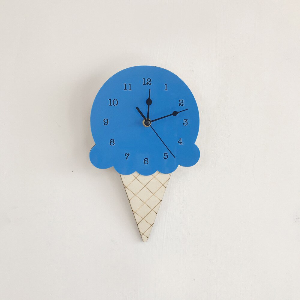 Novelty Cartoon Ice Cream Wall Clocks 3D DIY Wall Stickers for Kids Room Home Decor Children Relogio De Parede: Blue