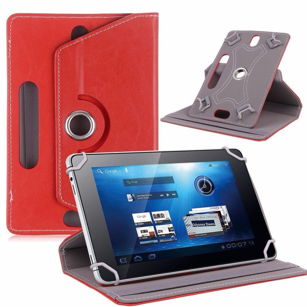 360 Rotating Cover for BQ Aquaris M10 Ubuntu Edition/Tesla 2 W10/E10 10.1 Inch Tablet UNIVERSAL PU Leather Case +pen: red