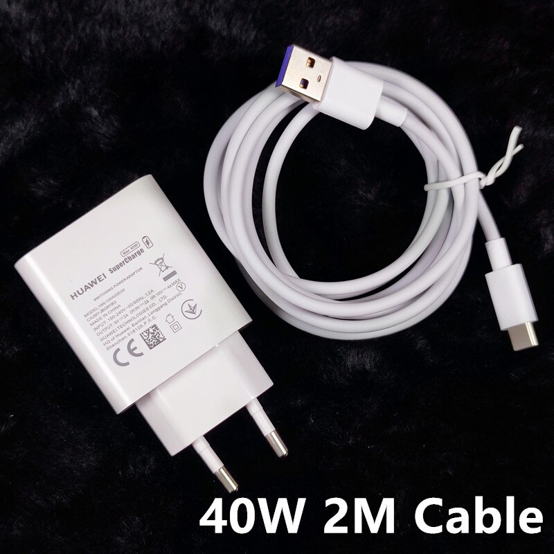 Huawei 40W Charger UK EU SuperCharge P30 pro fast charge adapter type C cable For Huawei P30 pro P40 Mate 30 20 pro V30: EU add 2M cable