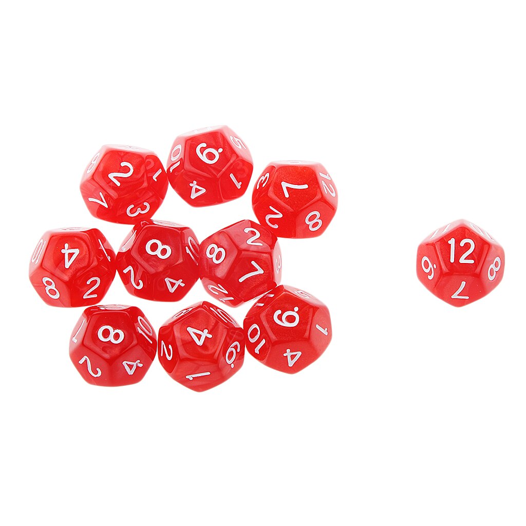10 stk tolvsidet  d12 spilleterninger til d&d rpg festspil terninger rødt matematiklegetøj
