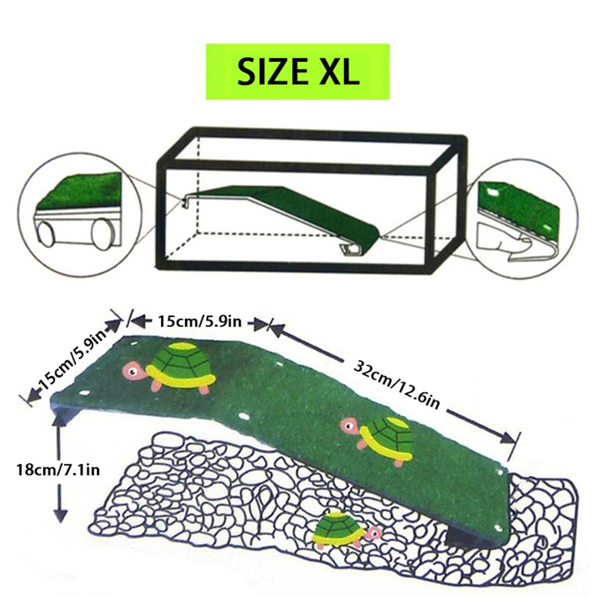 Skilpadde basking plattform akvarium dekor akryl turtle island akvarier mos klatre øy for skilpadder reptil tank dekorasjon: Xl
