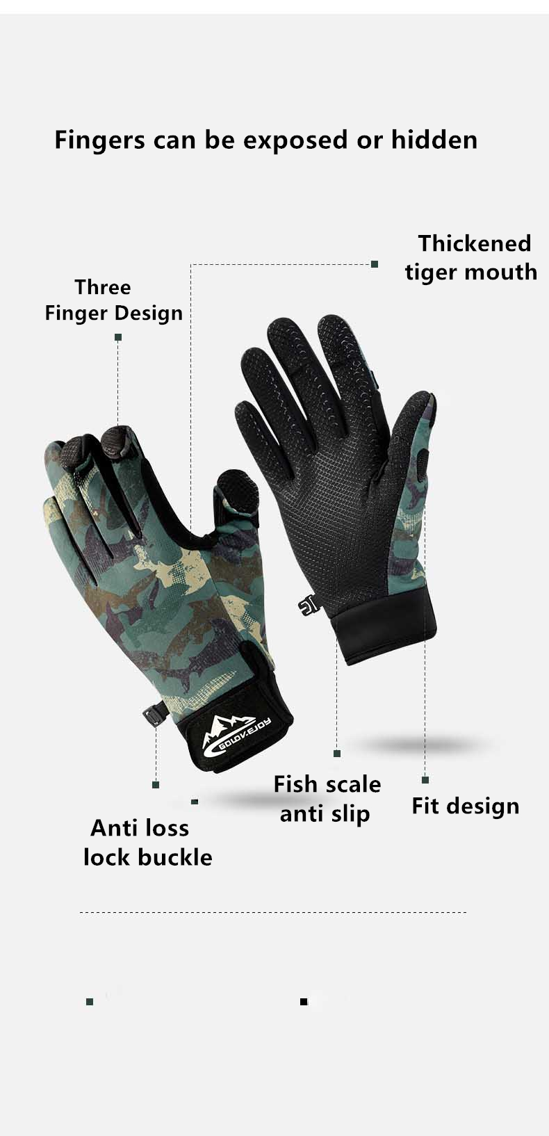 Winter Outdoor Vishandschoenen langs de weg voor heren Dauwvinger Antislip en fluweel Warme winddichte en koudebestendige fietshandschoenen