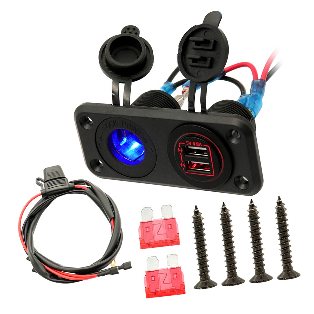 Dual USB Socket Panel with Screw Waterproof Power Socket Adapter Kit Dual USB Ports for 12V-24V Car Boat Marine RV