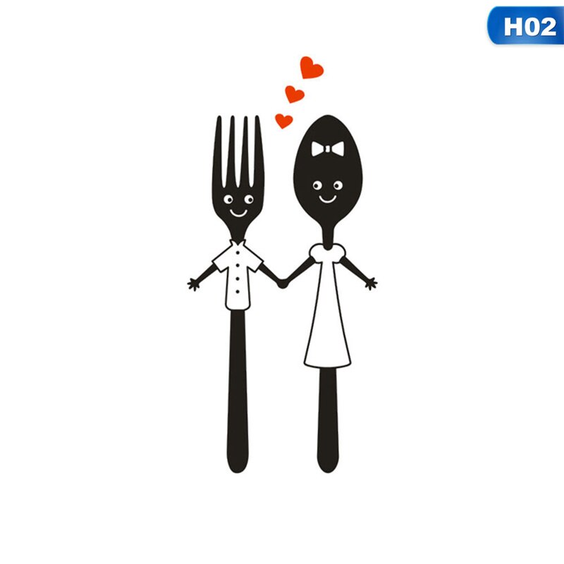 Kitchen Decoration Dining Cutlery Stickers Dining Cartoon Cute Spoon Fork Vinyl Mural Art Wall Sticker For Kitchen: H02