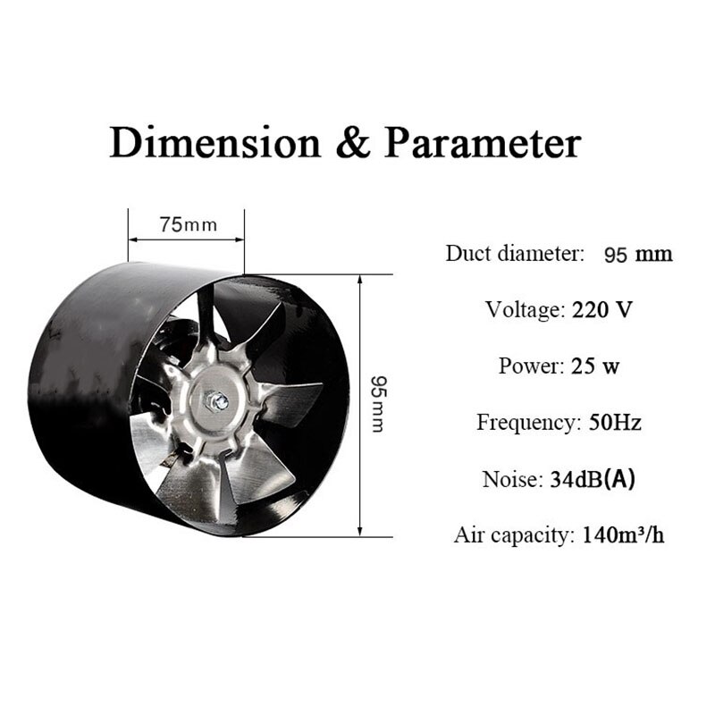 4 Inch Inline Duct Fan Air Ventilator Pipe Ventilation Exhaust Fan Mini Extractor Bathroom Fan Toilet Wall Fan 220V