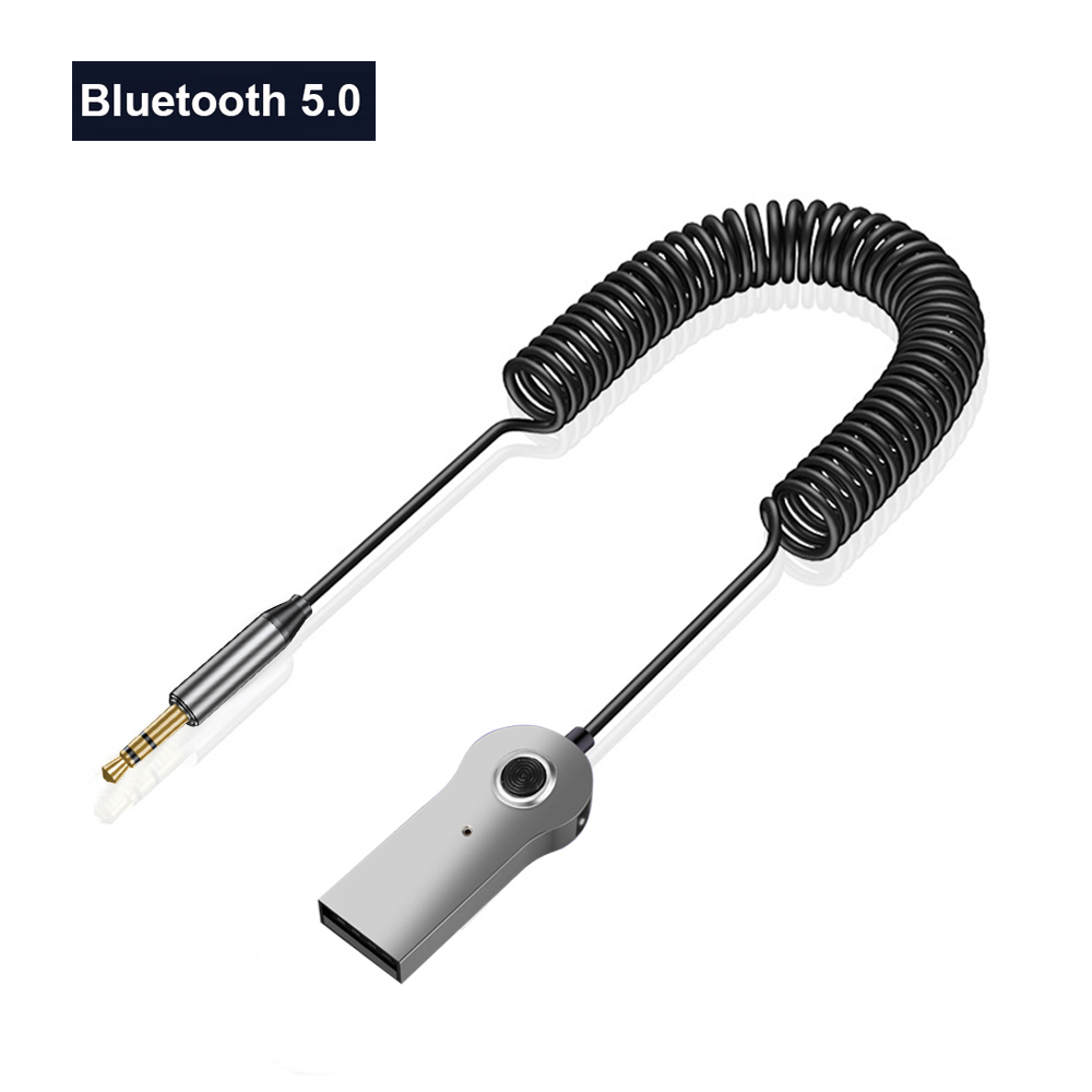 Bluetooth aux-adapter usb  to 3.5mm -kontakt bilstereo musikkmikrofon bluetooth 5.0 håndfrisett for bil bluetooth-sender: Grå