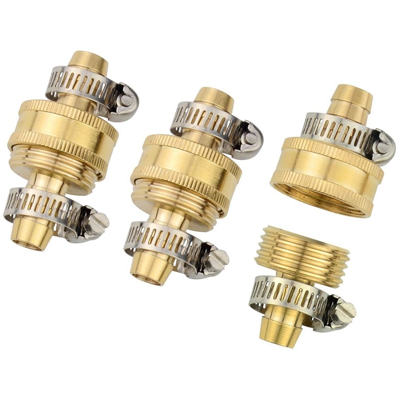 3 Sets Brass 1/2 inch Garden Hose Mender Repair Male Female Connector with Stainless Clamps