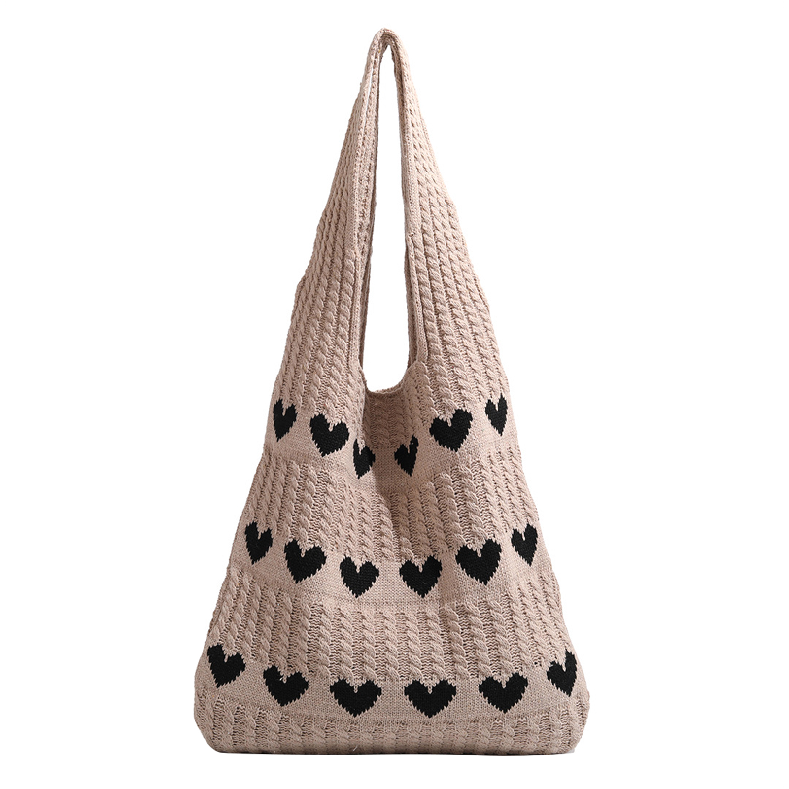 Casual gebreide handtassen Vrouwelijke grote capaciteit bakken Damesschoudertas Herfst Winter Tas Portemonnees Casual boodschappakket: Black
