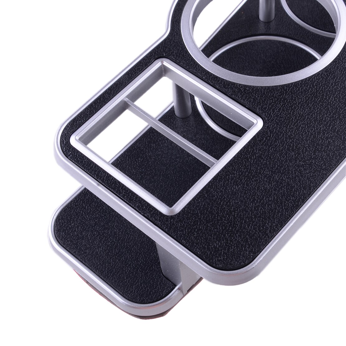 Universal Brim Plastic Front Instrument Desk Table Double Cup Drink Holder for Cars Black &amp; Silver