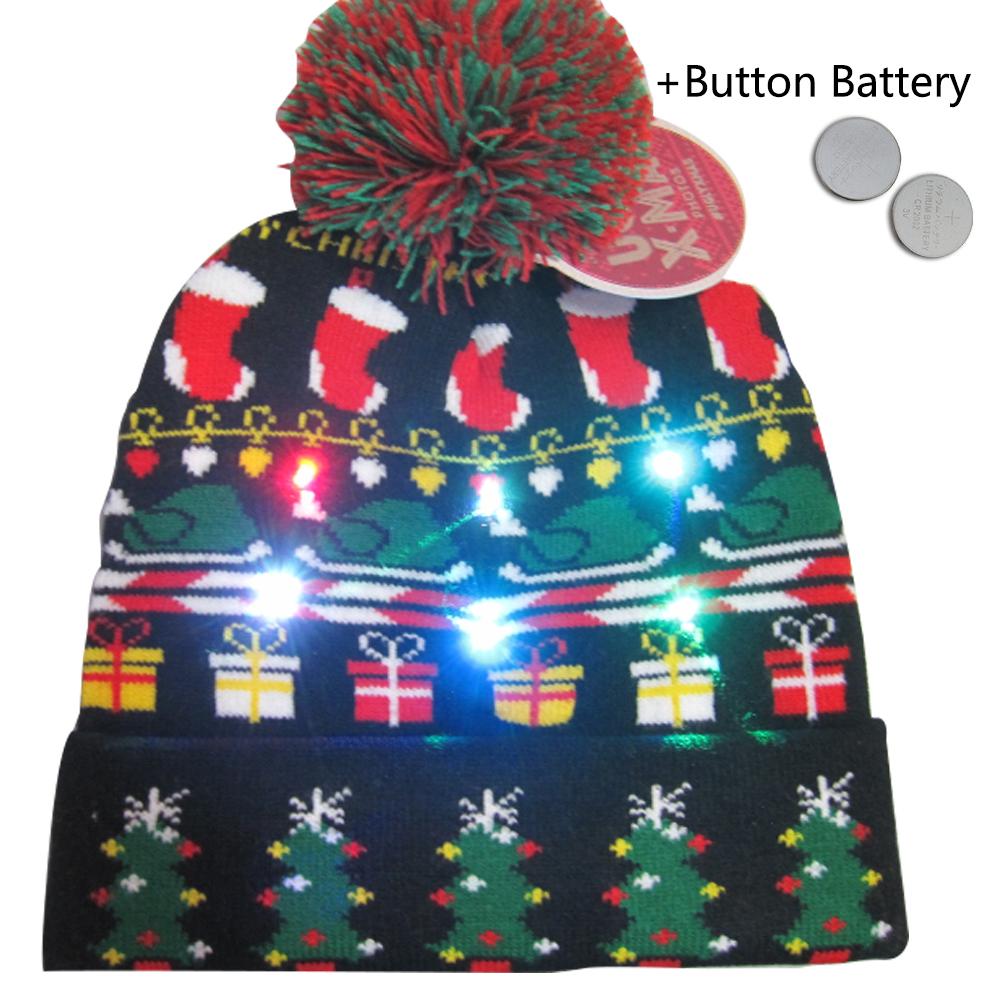 Självlysande halsduk jul mössa belysning varm stickad tofs halsduk för juldekoration merry xmas dekor hatt
