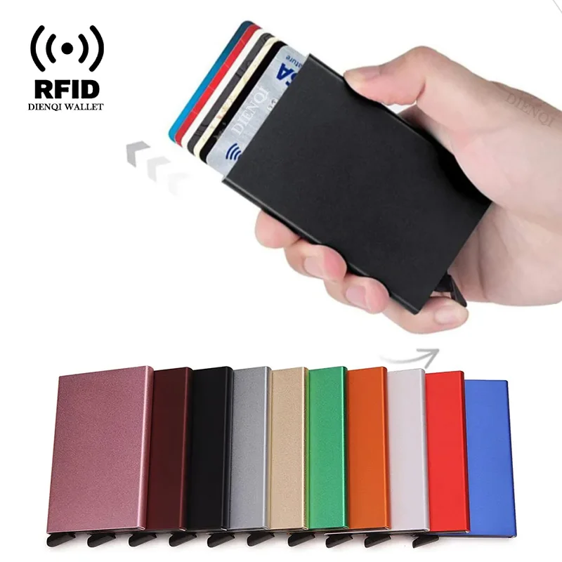 Rfid-Kreditkartenetui, Metall, dünn, schlank, intelligente Geldbörse, Herren- und Damen-Geldbörsen, Pop-Up, minimalistische kleine schwarze Geldbörse, Mini-Geldbörsen für Herren