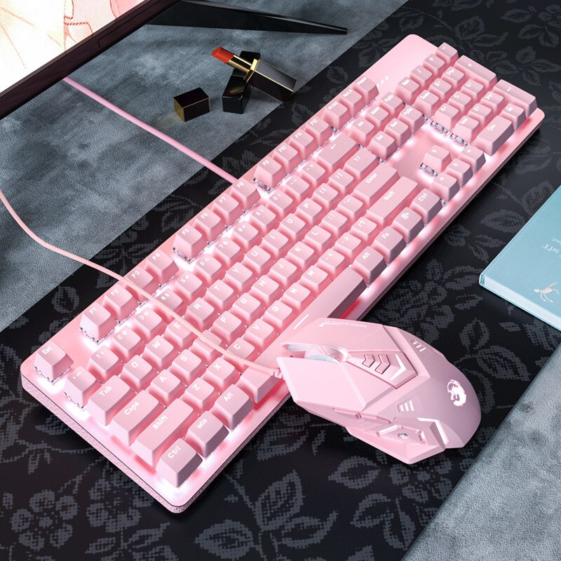 Neue rosa verdrahtet blau achse mechanische Spielen tastatur usb-schnittstelle weiß hintergrundbeleuchtung nette mädchen tastatur und maus einstellen: Klaviatur Maus 3