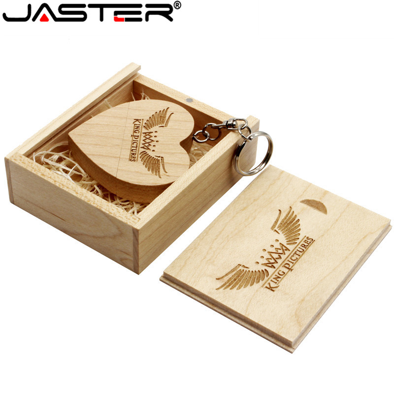 JASTER (over 10 PCS free LOGO) walnut wooden heart box USB flash drive pendrive 8GB 16GB 32GB 64GB memory stick