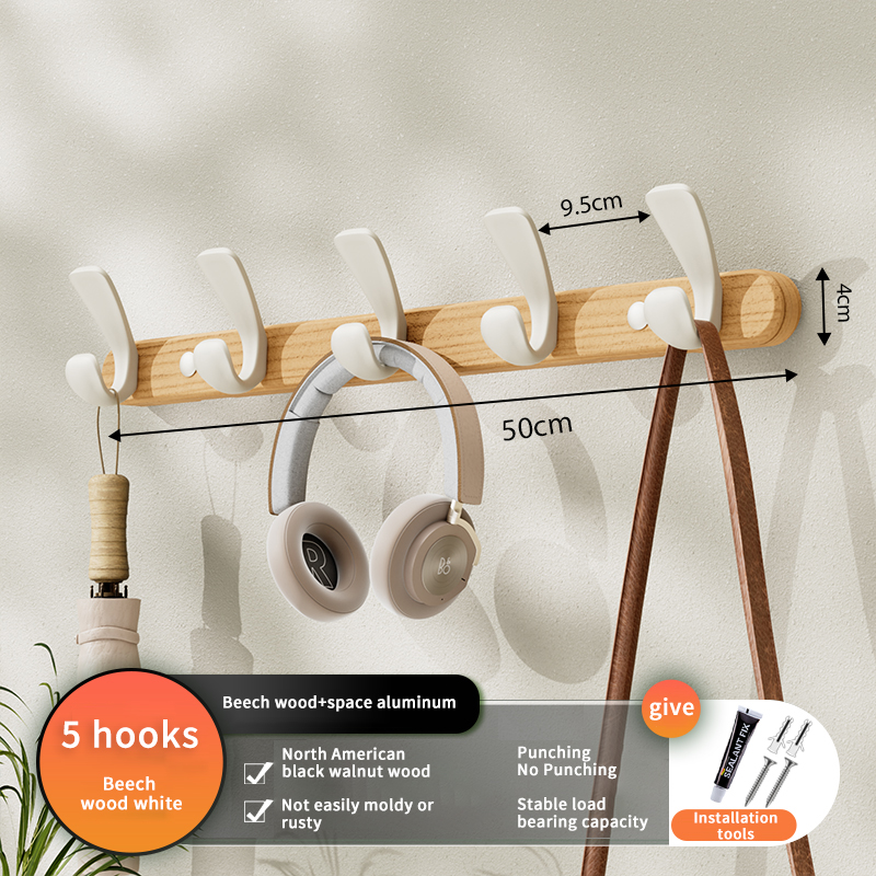 Ganchos para batas de nogal, decoración del hogar, ganchos de madera para ropa, montaje en pared, colgador de bolsas, organización del baño, estilo: Marfíl