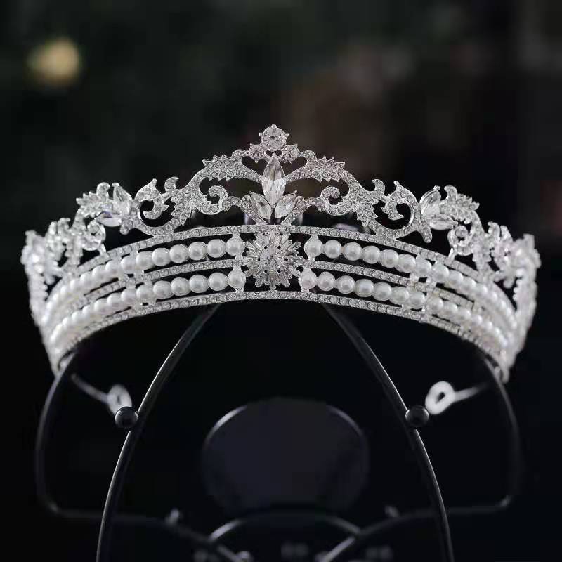 Diadèmes de mariée en cristal de couleur argent, couronne de luxe, strass, diadème de concours, couvre-chef, accessoires pour cheveux de mariage: NONE