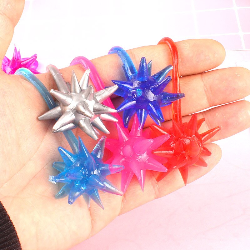 10pcs Nostalgic children's fun toy sticky meteor hammer Soft plastic hand sticky ball Telescopic sticky elastic large stick hamm