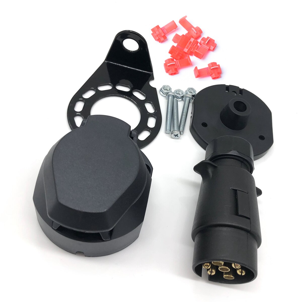 1pcs Round Hole Trailer Plug 7-Way Boat Truck Trailer Connector Plug Socket Bracket Set Kit Truck Trailer Connector A30