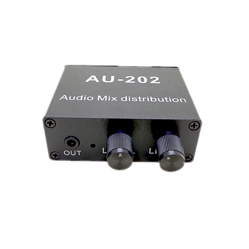 AU-202 2 eingang 2 ausgang Stereo Mixer Audio Distributor für Kopfhörer Externe Power AMP Volumen unabhängige steuerung