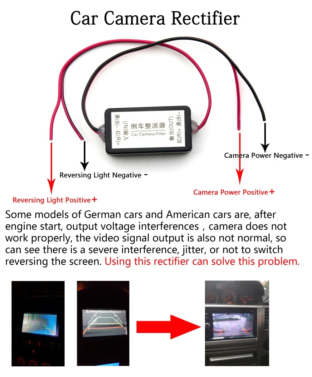 Auto Achteruitrijcamera Backup Camera Met 12V Dc Power Relais Condensator Filter Connector Gelijkrichter