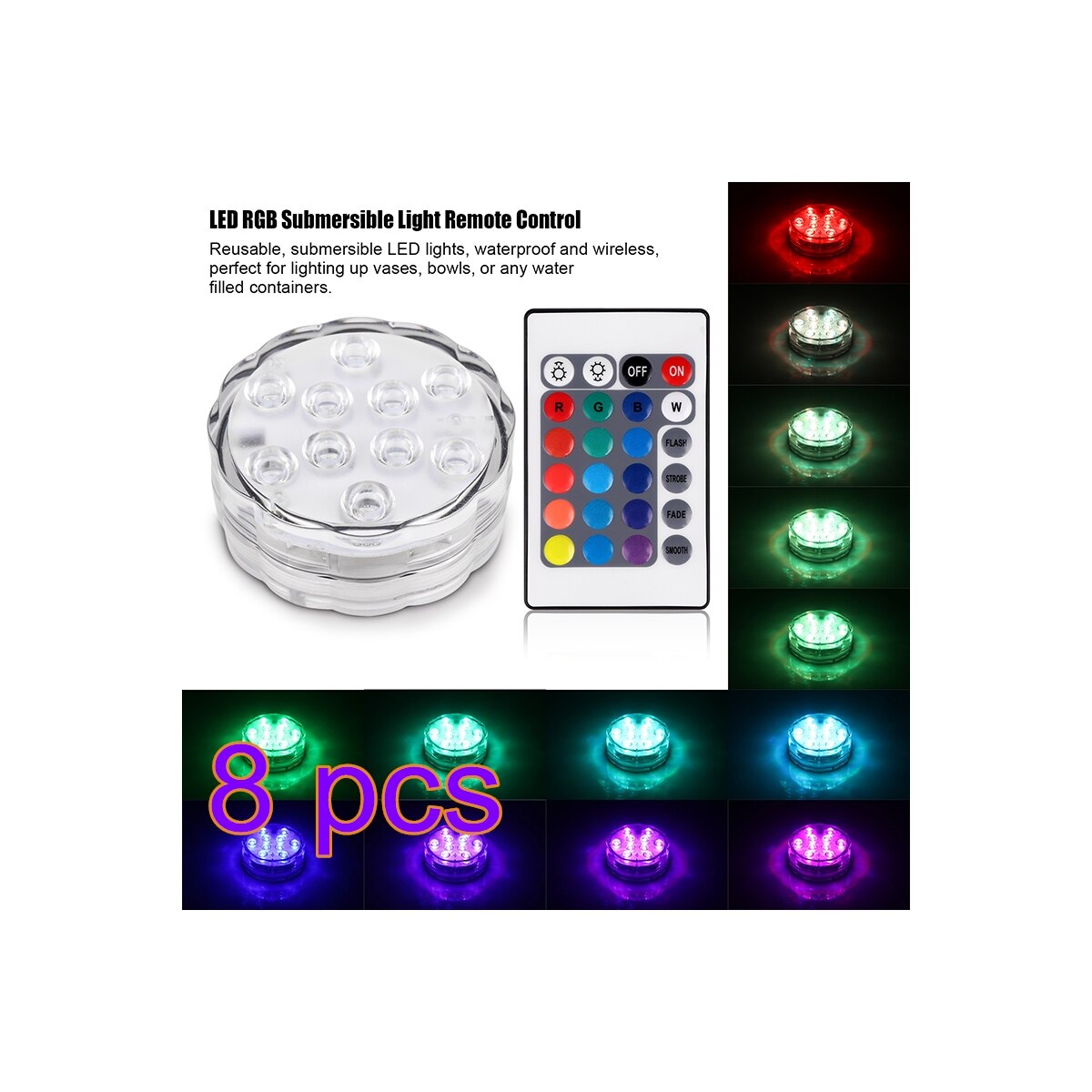 10 Led Remote Controlled Rgb Submersible Light Bat Grandado 0186