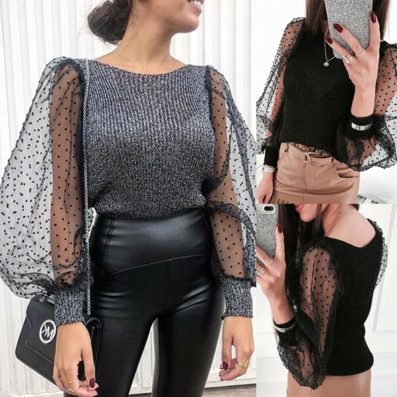 T-shirt à manches longues pour femme, haut transparent en maille transparente, nouvelle