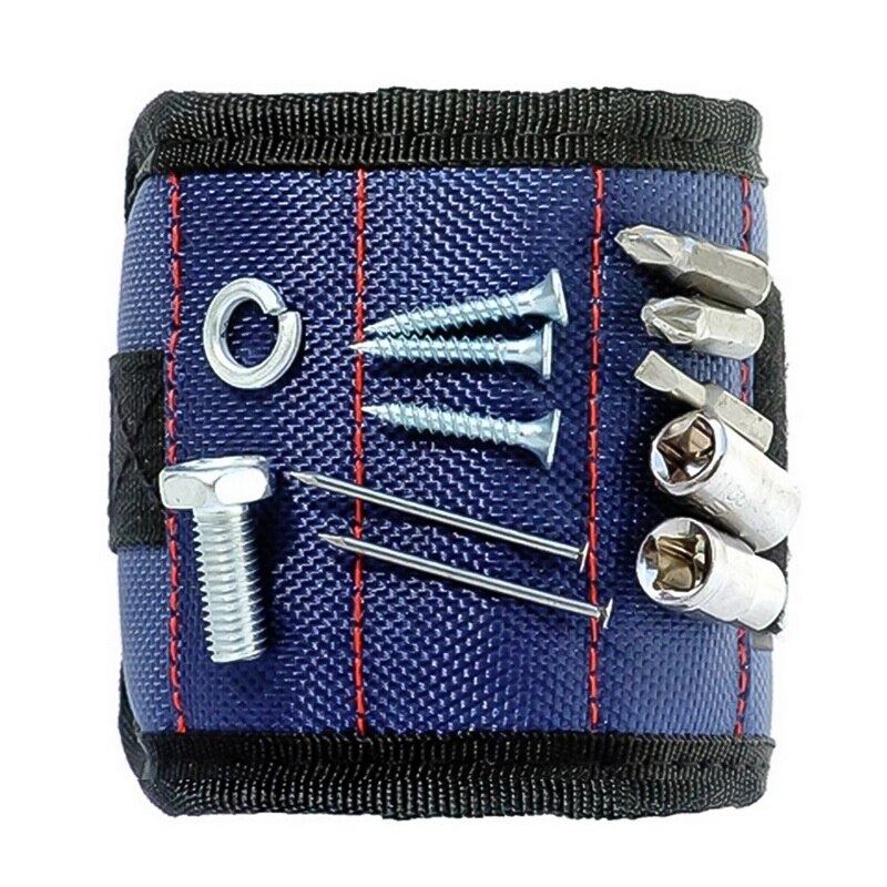 1 st magnetiskt armband handinpackning verktygspåse justerbar elektriker handledsskruvar naglar borrhållare bälte armband för hemreparation: Blå