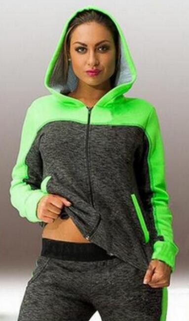 2 peça define mais tamanho sólido esporte feminino correndo conjunto solto hoodies zíperes calças compridas mulher fatos de treino: S / green