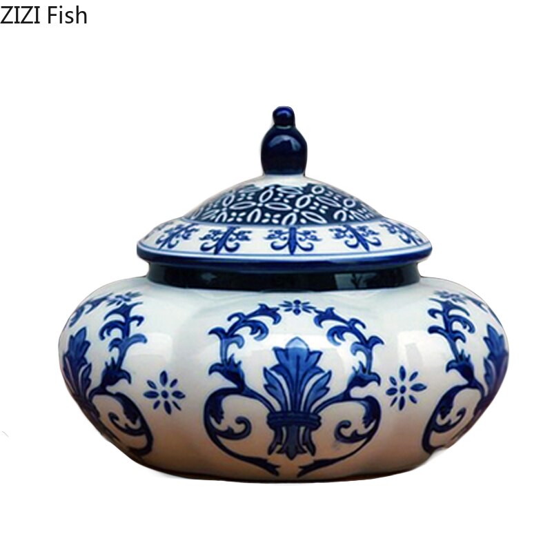 Klassisk keramisk te caddy opbevaringskrukke blå og hvid porcelæn græskar krukker malet porcelæn bordplade vase vintage hjem indretning