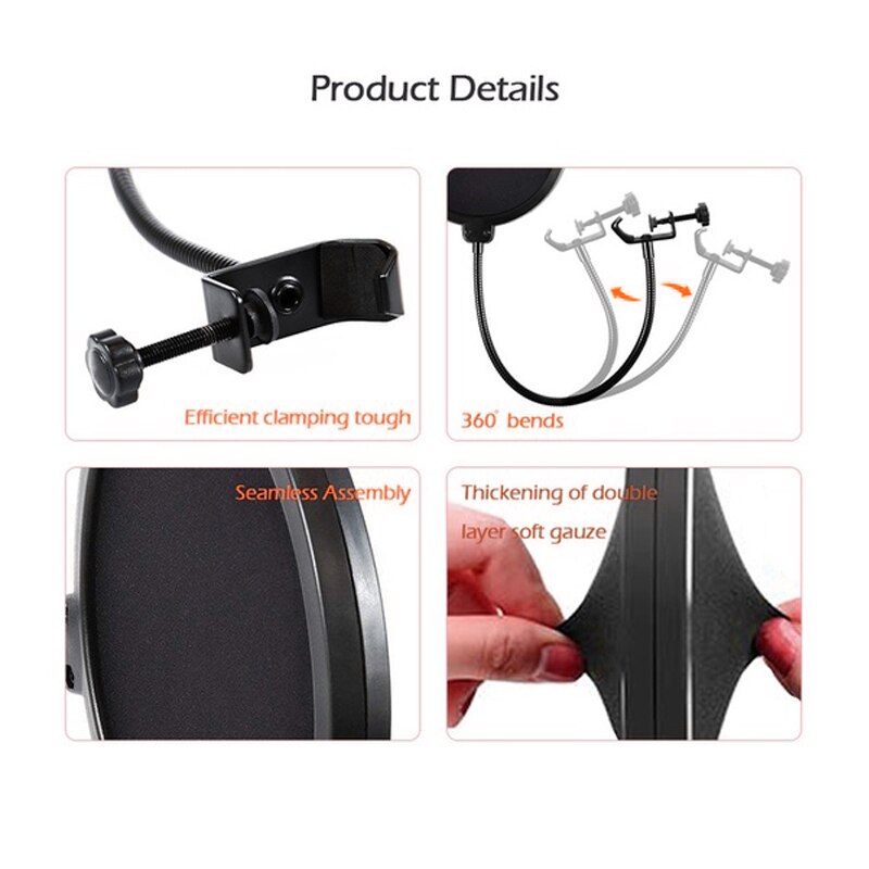 Extendable Microphone Scissor Suspension Arm Stand NB-35 Mic Holder Tripod Windscreen Shield wth Mic Clip Table Mounting Clamp