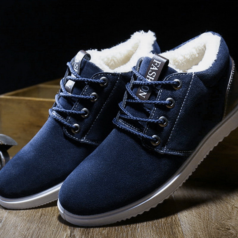 Vinter sko for menn semsket skinn menn ankelstøvletter menn snøstøvler rund tå med pels holde varmen menn fottøy snøre fritidssko