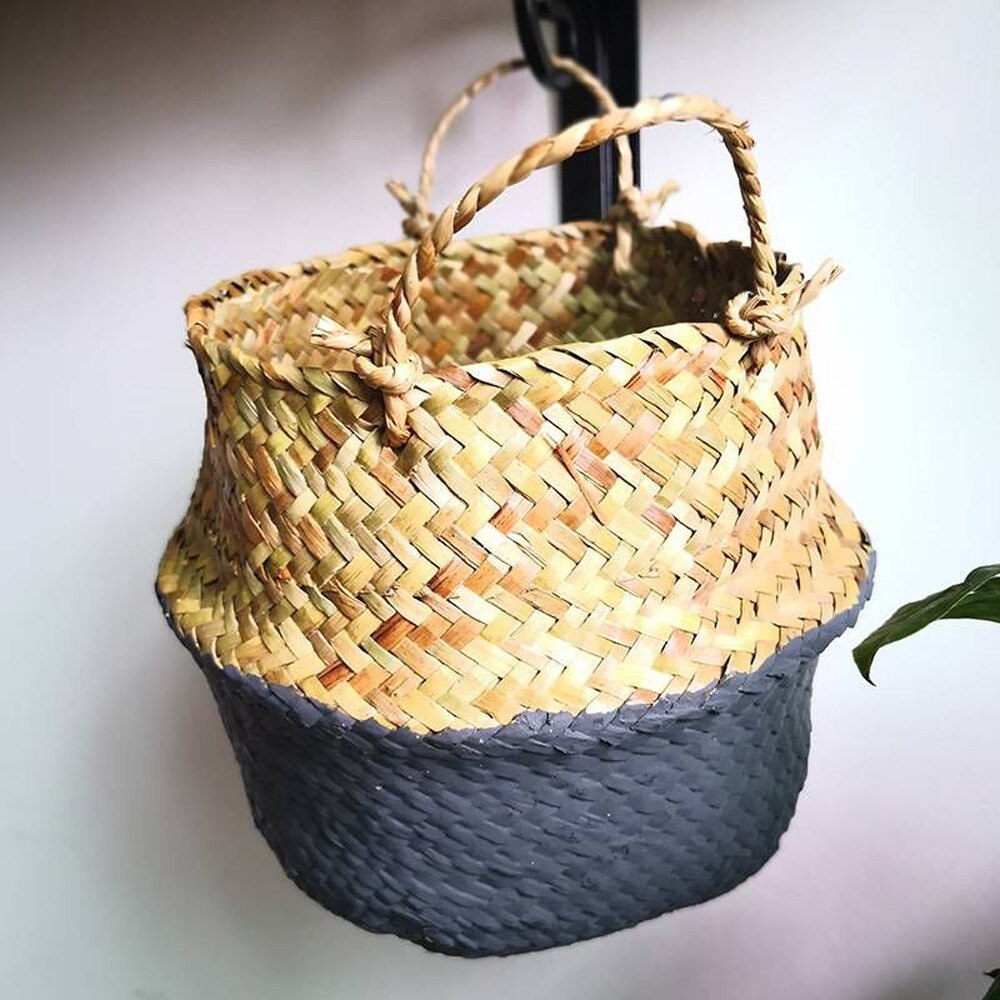 Flower Basket Handmade Seagrass Wicker Baskets Folding Pot Wicker Laundry Basket Garden Flower Pot Planter Organizer d#: Light Grey